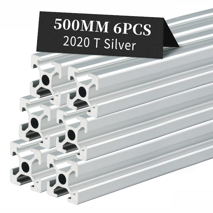6Pcs 19.69inch 500mm 2020 Anodized Silver T-Slot Aluminum Extrusion