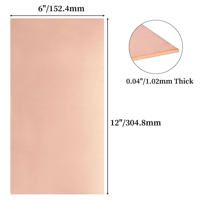 18 Gauge (1.02mm) 6" x 12" Copper Sheet