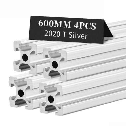 4Pcs 23.62inch 600mm 2020 Anodized Silver T-Slot Aluminum Extrusion