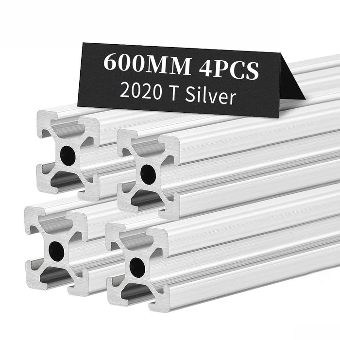 4Pcs 23.62inch 600mm 2020 Anodized Silver T-Slot Aluminum Extrusion