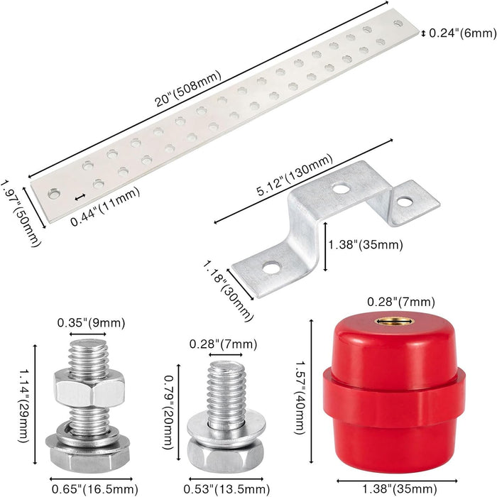 0.24"x 1.97"x 20" Classic Electrical Tinned Copper Ground Bus Bar Kit, 30 x 0.44"(7/16") Terminal Positions