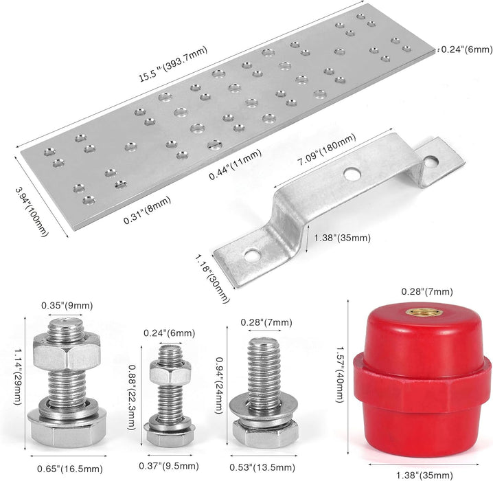 0.24"x 3.94"x 15.5" TGB-M Tinned Copper Telecom Grounding Bus Bar Kit, 44 Terminal Positions, 32 x 0.31"(5/16") and 12 x 0.44"(7/16")