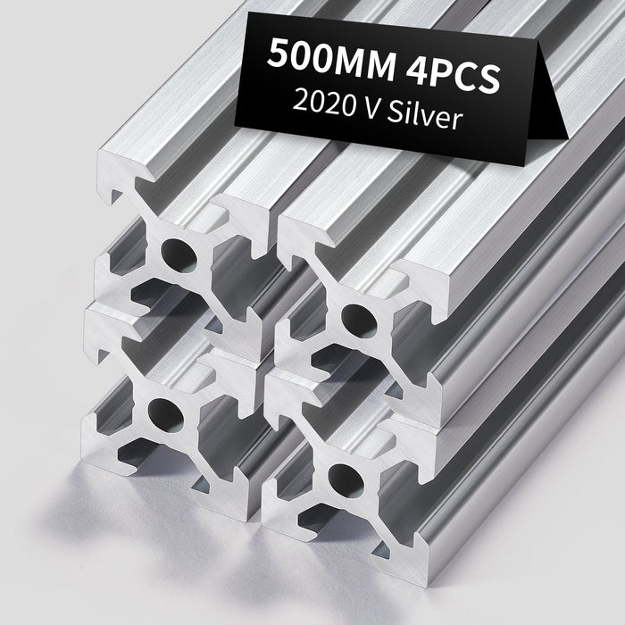 4Pcs 19.69inch/500mm 2020 Anodized Silver V-Slot Aluminum Extrusion