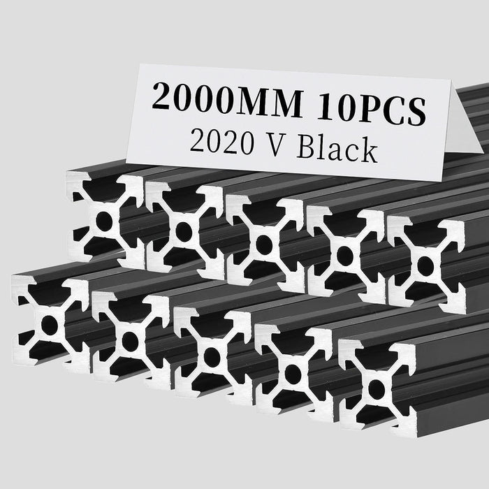 10Pcs 2000mm 2020 Anodized Black V-Slot Aluminum Extrusion