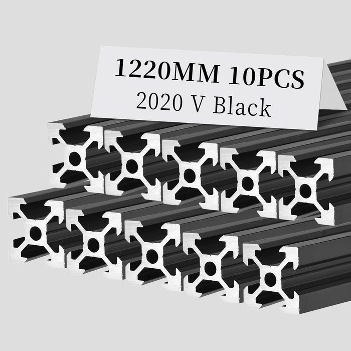 10Pcs 1220mm 2020 Black V-Slot Aluminum Extrusion