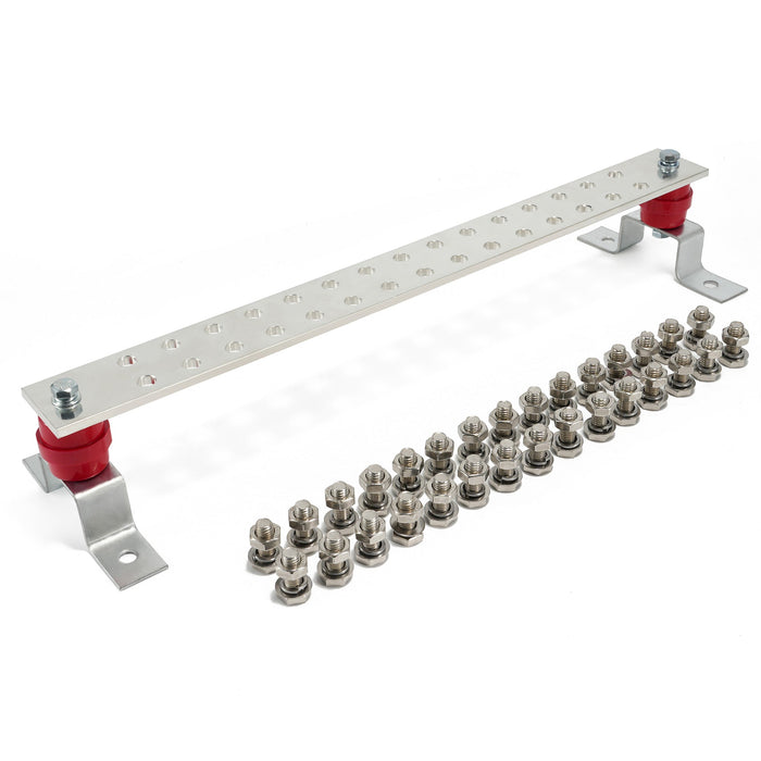 0.24"x 1.97"x 20" Classic Electrical Tinned Copper Ground Bus Bar Kit, 30 x 0.44"(7/16") Terminal Positions