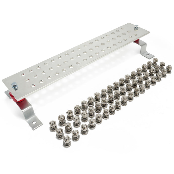 0.24"x 3.94"x 20" Classic Electrical Tinned Copper Ground Bus Bar Kit, 51 x 0.44"(7/16") Terminal Positions