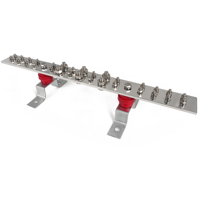 0.24"x 1.97"x 20" TGB Tinned Copper Telecom Grounding Bus Bar Kit, 30 Terminal Positions, 24 x 0.31"(5/16") and 6 x 0.44"(7/16")