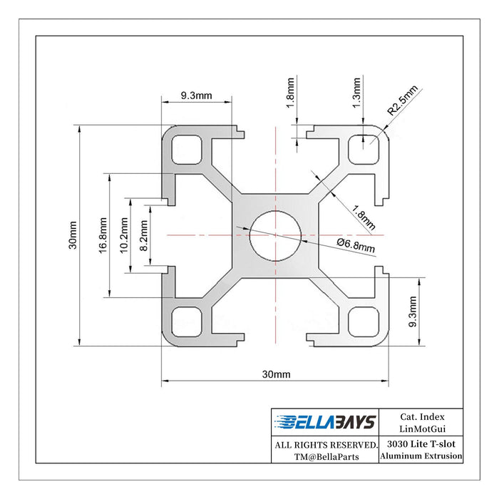 3030 aluminum extrusion dimensions