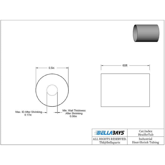 1/2 Inch 12.7mm 60 Ft  Heat Shrink Tubing dimension