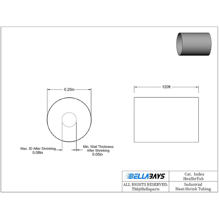 3:1 Ratio 1/4 Inch 120 Ft (36.5m) Black Heat Shrink Tubing dimension