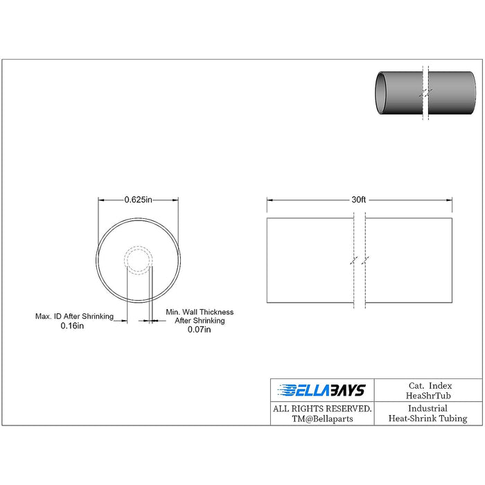 4:1 Ratio 5/8 Inch (15.88mm) 30 Ft (9m) Black Heat Shrink Tubing Roll dimensions