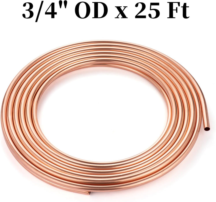 BELLA BAYS Copper Tubing 3/4" OD x 0.687" x 25 ft, 99.9% C12200 ASTM B280 Refrigeration ACR Tubing Seamless Soft Coil Round T2 Pure Copper Tube for HVAC System, Refrigerator, Industry, DIY